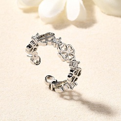 Платина Манжеты из латуни с микро паве кубический цирконий для женщин, сердце, стойки покрытие, долговечный, без свинца и без кадмия, платина, 6.5 мм, внутренний диаметр: 18 мм