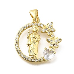 Настоящее золото 18K Латунные микро проложить кубического циркония подвески, круглое кольцо и святые амулеты, стойки покрытие, долговечный, без свинца и без кадмия, реальный 18 k позолоченный, 20.5x20.5x4 мм, отверстие : 4.5x3.5 мм