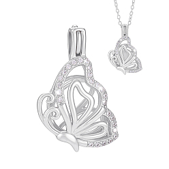 Платина 1шт. 925 подвески из стерлингового серебра с микропаве из прозрачных кубических цирконий в форме клетки, подвески в виде полой клетки бабочки, с печатью 925, родий, платина, 23.5x16x8.5 мм, отверстие : 2x4 мм, внутренний диаметр: 9.5x10.5 мм