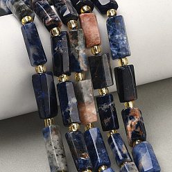 Содалитовое Природный содалит бисер нитей, граненые, колонка, с бисером, 12~30x6~7 мм, отверстие : 1.2 мм, около 11~24 шт / нитка, 15.55''~15.75'' (39.5~40 см)