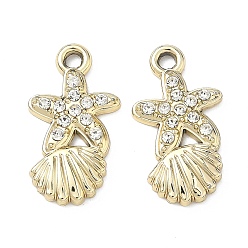 Shell Shape Подвески из сплава и страза, подвески на тему океана, формы раковины, 21x11.5x2.5 мм, отверстие : 1.8 мм