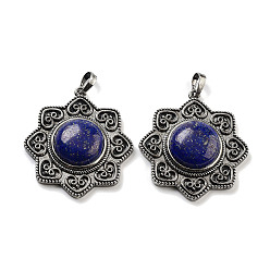 Ляпис-Лазурь Подвески из окрашенного натурального лазурита и латуни, античное серебро, очарование солнца, 43.5x39.5x9 мм, отверстие : 9.5x5.5 мм