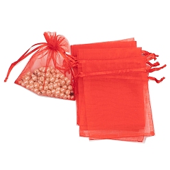 Красный 100шт. прямоугольные мешочки из органзы для рукоделия с завязками, на день рождения валентинки свадьба упаковка конфет, красные, 9x7 см
