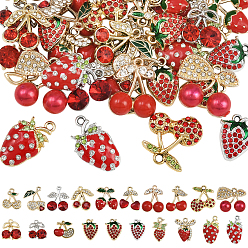 Красный 40 шт. 20 стили подвески из сплава клубники и вишни, с эмалью и горный хрусталь, платиной и золотом, красные, 13.5~23x13~20x2.5~5.5 мм, отверстие : 1.6~2 мм, 2 шт / стиль