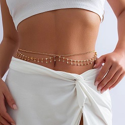 Плоский Круглый Сплав кристалл горный хрусталь двухслойные кисточки поясные цепи для женщин, золотой свет, плоско-круглые, 1100 мм