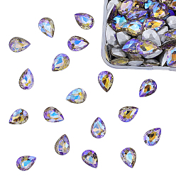 Clear AB Pointed Back Glass Rhinestone Cabochons, Back Plated, Faceted, AB Color Plated, Teardrop, Clear AB, 14x10x5mm, 100pcs/box