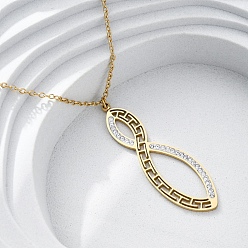 Настоящее золото 18K 304 ожерелья с подвеской в виде бесконечности из нержавеющей стали со стразами, ионное покрытие (ip), реальный 18 k позолоченный, 16.34 дюйм (41.5 см) в длину + 55 удлинитель мм