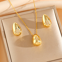 Звезда 304 комплекты из серег-гвоздиков и ожерелий с кубическим цирконием из нержавеющей стали, слеза, золотые, звезда, 450 мм