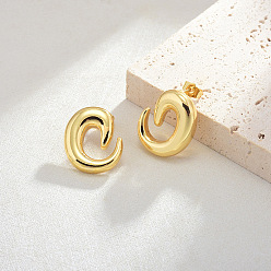 Золотой Латунные серьги-гвоздики для женщин, свиткообразный, золотые, 26x22 мм