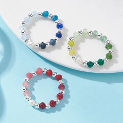 (52) Непрозрачная лаванда Окрашенные кольца из натурального малазийского нефрита, натурального пресноводного жемчуга и синтетического гематита., разноцветные, 4.5 мм, внутренний диаметр: 19 мм