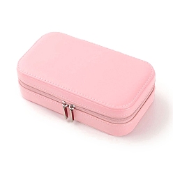 Pink Imitation Leather Box, with Mirror, Jewelry Organizer, for Necklaces, Rings, Earrings and Pendants, Rectangle, Pink, 17.5x9.5x5cm
