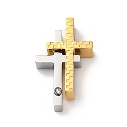 Золотой & Цвет Нержавеющей Стали 304 подвески из нержавеющей стали, с четким кубического циркония, крест прелести, ионное покрытие (ip), золотые и нержавеющая сталь цвет, 25x15x5.5 мм, отверстие : 2.2 мм