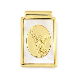 Angel & Fairy Стойки с латунными подвесками из ракушек, прямоугольник амулеты, без кадмия и без свинца, реальный 18 k позолоченный, ангел и фея, 22x13.5x3 мм, отверстие : 1.5 мм