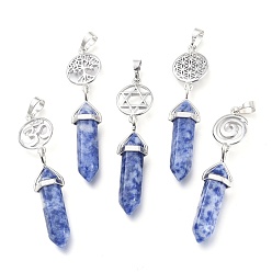 (306FM) Жонкиль матовый с лаймовой подкладкой Большие подвески из натурального синего пятна с яшмой, заостренный с двойным окончанием, латунная фурнитура с платиновым покрытием, граненые, пуля, 59~67x14~15 мм, отверстие : 7x5 мм, Камень: 41~44x8 мм