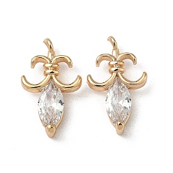 Настоящее золото 18K Латунные микропаве прозрачные подвески с фианитом, долговечный, очарование цветка ириса, реальный 18 k позолоченный, 15.5x9.5x3 мм, отверстие : 1.2 мм