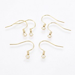 Golden 304 Stainless Steel Earring Hooks, Ear Wire, with Horizontal Loop, Golden, 17~18x18~20x2mm, Hole: 2mm, 21 Gauge, Pin: 0.7mm