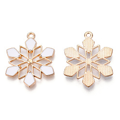 Белый Подвески из эмалированной стали с гальванопокрытием, снежинка очарование, без свинца и без кадмия, золотой свет, белые, 29x22.5x2 мм, отверстие : 1.6 мм