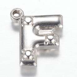 Letter F Устойчивые к потускнению 201 подвески из нержавеющей стали, Буква F, цвет нержавеющей стали, 15x12x4 мм, отверстие : 1.2 мм