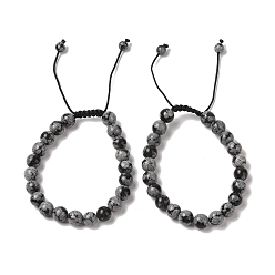 Снежный Обсидиан 8круглые браслеты из натуральных снежинок с обсидианом и плетеными бусинами мм, регулируемые браслеты из нейлонового шнура для женщин и мужчин, внутренний диаметр: 1-7/8~2-7/8 дюйм (4.9~7.3 см)