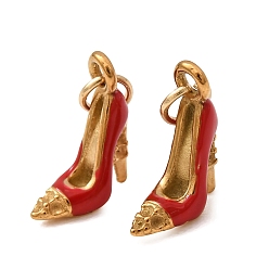 Red 304 Stainless Steel Charms, with Enamel, High Heel Charms, Ion Plating(IP), Golden, Red, 11x9x3.5mm, Hole: 3mm