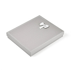 Светло-серый Картонные коробки ювелирных изделий, для ожерелья, серьга, с бантиком снаружи и черной губкой внутри, прямоугольные, светло-серый, 19.3x16x3.2 см
