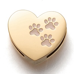 Golden 304 Edelstahl Diacharme, Schmelz-Stil, Herz mit paw print, Fischcremesuppe, golden, 12x13x3.5 mm, Bohrung: 8.5x1.5 mm
