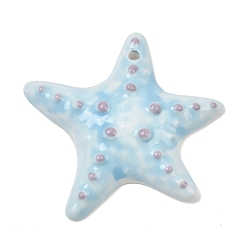 Небесно-голубой Ручной работы фарфора большие кулоны, морская звезда, голубой, 51x52.50x11 мм, отверстие: 1.80 мм