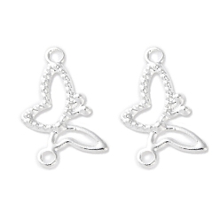 Посеребрённый Латунные филигранные подвески-соединители, без кадмия и без свинца, бабочка, 925 серебро покрытием, 12x8x0.5 мм, отверстие : 1.2 мм