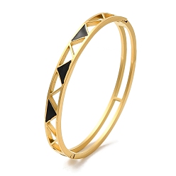 Золотой Регулируемое вакуумное покрытие 304 браслеты из нержавеющей стали, треугольные эмалевые украшения для женщин, золотые, внутренний диаметр: 1-7/8x2-3/8 дюйм (4.9x5.9 см)