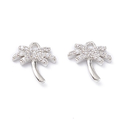 Platinum Rack Plating Brass Micro Pave Cubic Zirconia Charms, Long-Lasting Plated, Coconut Tree, Platinum, 11.5x11.5x2mm, Hole: 1.2mm
