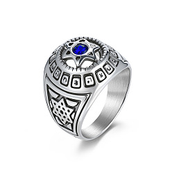 Монтана Винтажные 304 кольца на большой палец из нержавеющей стали для мужчин, звезда Давида, со стразами, цвет нержавеющей стали, Монтана, размер США 4 1/4 (15~20 мм)