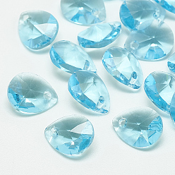 Aquamarine K9 Glass Rhinestone Charms, Drop, Aquamarine, 12x10x5.5mm, Hole: 1mm
