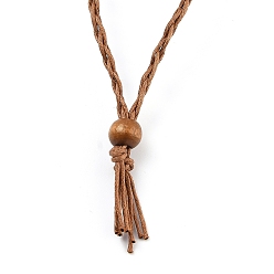 Saddle Brown Necklace Makings, with Wax Cord and Wood Beads, Saddle Brown, 28-3/8 inch(72~80cm)
