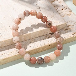 Plum Blossom Jasper Браслеты из натуральной яшмы с бусинами из сливового цветка, круглые, 2 дюйм ~ 2-1/8 дюйм (5.2~5.5 см), бусины : 8~9 мм