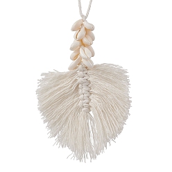 Белый Лист ручной работы плетеный из хлопка макраме подвесные украшения, с стеклянные бусы, белые, 245 мм