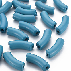 Стально-синий Непрозрачные акриловые бусины, изогнутая трубка, стальной синий, 36x13.5x11.5 мм, отверстие : 4 мм, Около 148 шт / 500 г