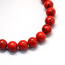 Rouge Turquoise synthétique brins de perles de pierres précieuses, ronde, teint, rouge, 10x10mm, Trou: 1.6mm, Environ 49 pcs/chapelet, 15.3 pouce