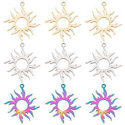 (52) Непрозрачная лаванда 18 шт. 3 цвета 304 подвески из нержавеющей стали, солнце, разноцветные, 28x24x1.5 мм, отверстие : 1.5 мм, 6 шт / цвет