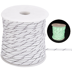 White 30M Luminous Glow in the Dark Polyester Cord, with Plastic Spools, Round, White, 4mm