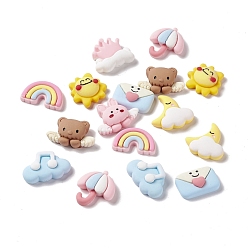 (52) Непрозрачная лаванда Окрашенного распылением смолы кабошоны, Диетические аксессуары, конверт и облако и солнце и луна и медведь и зонтик и радуга, разноцветные, 13~22x19~25x4~8 мм