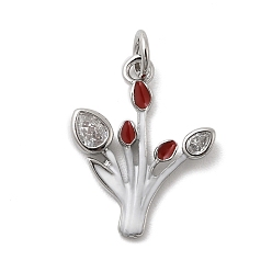 Платина Латунные микро проложить кубического циркония подвески, цветок, с прыгающим кольцом и эмалью, без кадмия и без свинца, стойки покрытие, долговечный, платина, 18.5x14.5x2.5 мм, отверстие : 3.4 мм