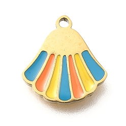 Разноцветный Ионное покрытие (ip) 304 брелоки из нержавеющей стали, с эмалью, шарм из ракушек, золотые, красочный, 10x9.5x1.5 мм, отверстие : 1 мм