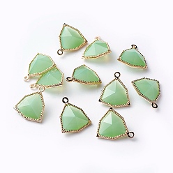 Морско-зеленый Стеклянные подвески, с фурнитурой Berzel с открытой спиной из экологически чистого сплава, граненые, треугольные, золотой свет, цвета морской волны, 17x14.5x7 мм, отверстие : 1.2 мм