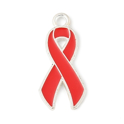 Awareness Ribbon Нет наркотикам красная лента осведомленности тема сплава эмалевые подвески, серебряные, осведомленности ленты, 25x12x1.5 мм, отверстие : 2 мм