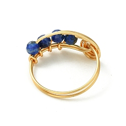 Light Gold 4 шт. 4 стильные кольца на палец с натуральными смешанными драгоценными камнями и круглыми бусинами, вихревое кольцо, обернутое медной проволокой, золотой свет, размер США 8 1/2 (18.5 мм), 1 шт / стиль