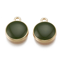 Зеленый Подвески из сплава , с эмалью, плоско-круглые, золотой свет, зелёные, 12.5x10x2.5 мм, отверстие : 2 мм