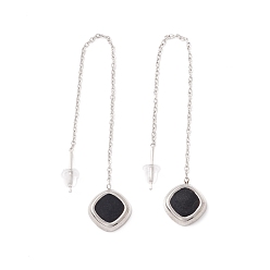 Stainless Steel Color Long Chain with Enamel Rhombus Dangle Stud Earrings, 304 Stainless Steel Ear Thread for Women, Stainless Steel Color, 104mm, Pin: 1mm