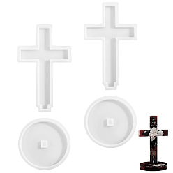 White 2Bags Display Decoration Silicone Molds, Cross with Flat Round, White, 137x85x12mm