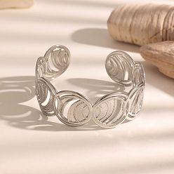Color de Acero Inoxidable 304 Brazaletes de acero inoxidable con anillo hueco y puño abierto para mujer, libre de deslustre, color acero inoxidable, diámetro interior: 2.36 pulgada (6 cm)