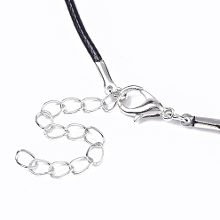 Black Waxed Cotton Cord Necklace Making, with Alloy Lobster Claw Clasps and Iron End Chains, Platinum, Black, 17.4 inch(44cm), 1.5mm